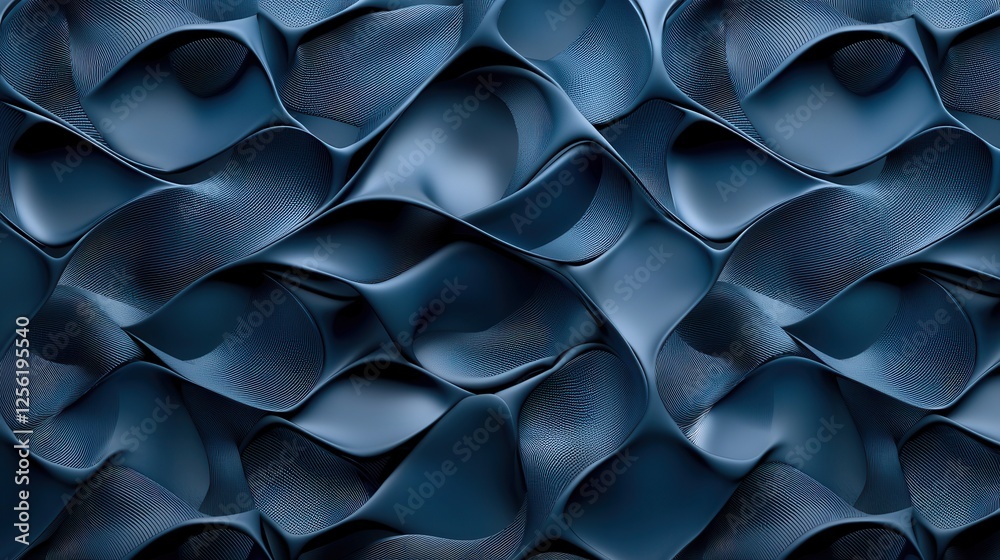 Poster The image is a blue abstract piece with a lot of curves and swirls