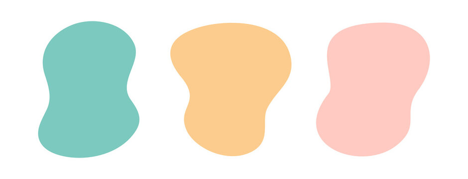 Color liquid organic blob shapes, pastel vector irregular random forms, fluid silhouette, simple smooth ink stain. Highlight for social media stories