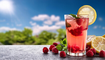 spring or summer cold cocktail raspberry lemonade