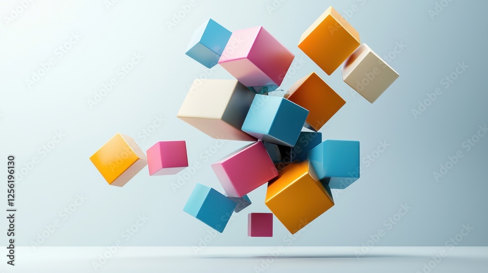 Aufkleber a colorful cube puzzle with a blue and pink piece missing