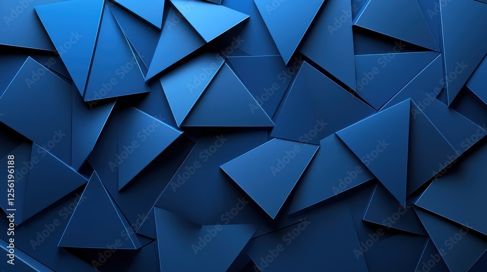 Poster a blue background with many triangles