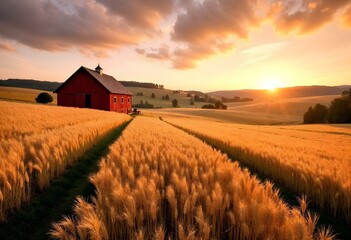 countryside landscape with a barn - generative ai