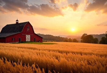 countryside landscape with a barn - generative ai