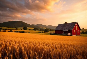 countryside landscape with a barn - generative ai