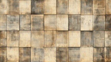 Fototapeta premium Textured wall composed of aged tiles with a rustic appearance, ideal for interior design projects