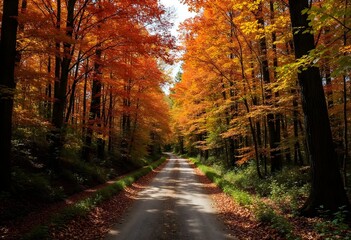 dense forest path at autumn - Generative AI