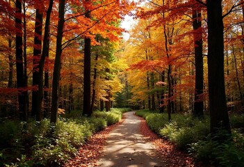 Obraz premium dense forest path at autumn - Generative AI
