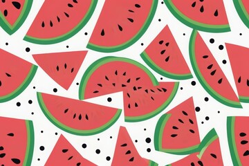 Fresh watermelon slices arranged in a vibrant pattern, showcasing juicy red pulp and green rind. A refreshing and summery fruit background, perfect for food themes