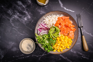 Hawaiian poke bowl with salmon