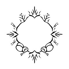 Stylized floral-motif circle, black ink on white background.