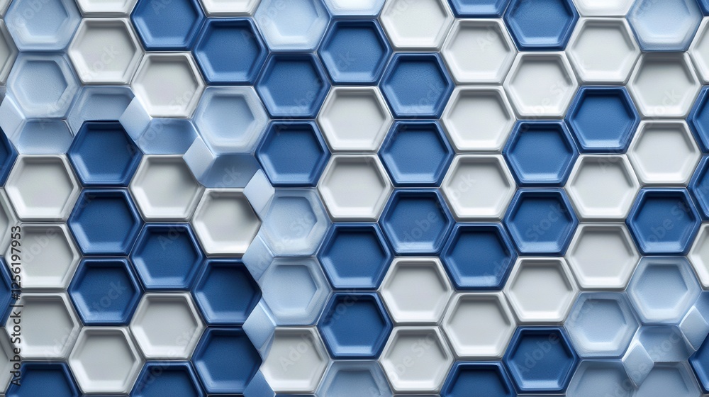Poster a blue and white patterned wall with hexagonal tiles
