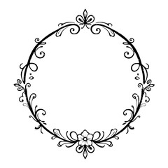 Classic frame of delicate flowers and swirls in a black and white ornate design against a white background.