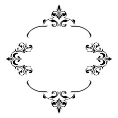 Symmetrical Ornamental Border Design on White Background, Black and White Victorian Pattern.