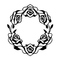Minimalist Black and White Wreath of Roses, in a Circular Shape