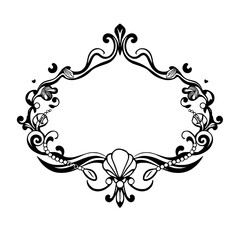 Ornamented Frame: Elegant symmetrical frame in black and white, suitable for invitation cards or decorations.
