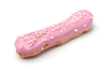 Freshly baked pink glazed eclair