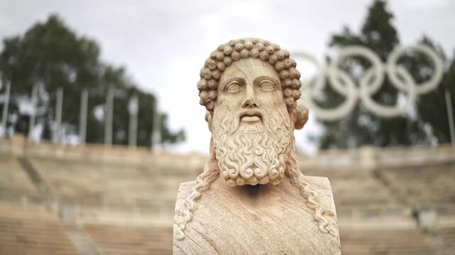 Statue at Panathenaic stadium, ancient greek monument, place of first modern Olympic Games. popular tourist attraction, tourism landmark.