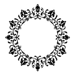 Intricate Floral Design in Black and White, Circular Composition, with symmetrical ornate patterns, highlighting the style.