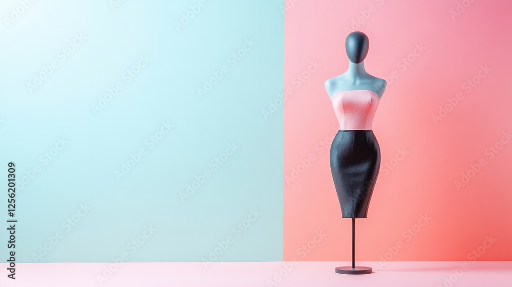 Poster stylish mannequin showcasing modern outfit against pastel background with clean lighting and ample s