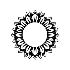 Monochromatic stylized sunflower illustration with dark gray leaves and a central white circle, perfect for a floral or nature theme.