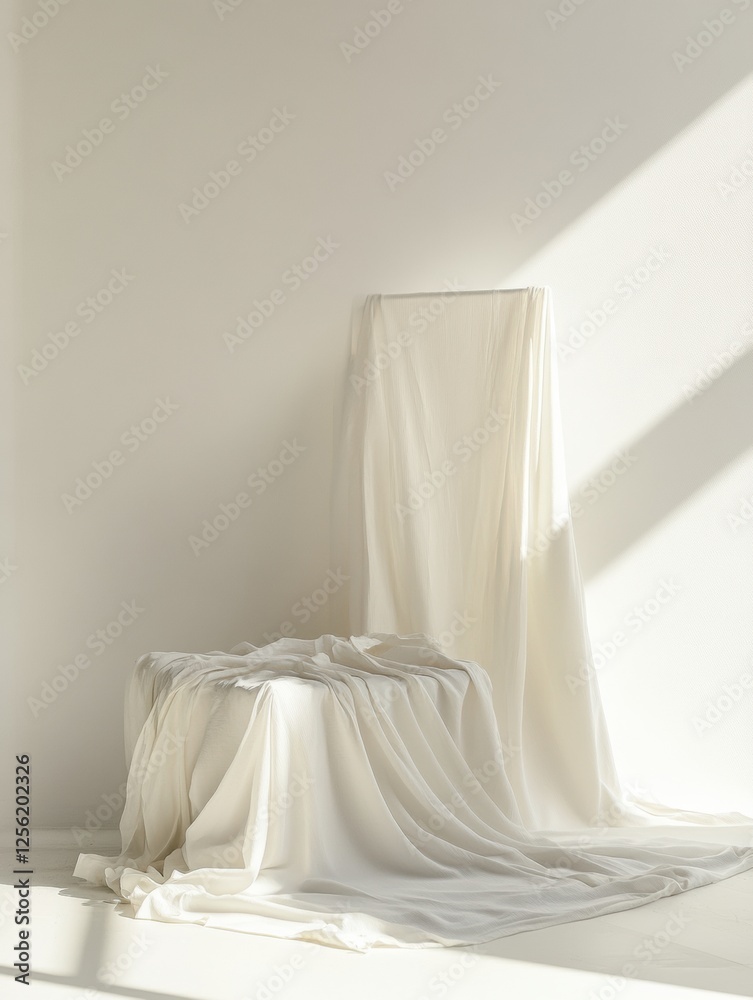 Aufkleber Minimalist clothing display with flowing fabric on a soft white background highlighting simplicity and elegance. Generative AI