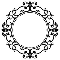 Ornate, Ornamental, Symmetrical Black Frame with a White Interior in a Classic Style, Isolated on White Background.