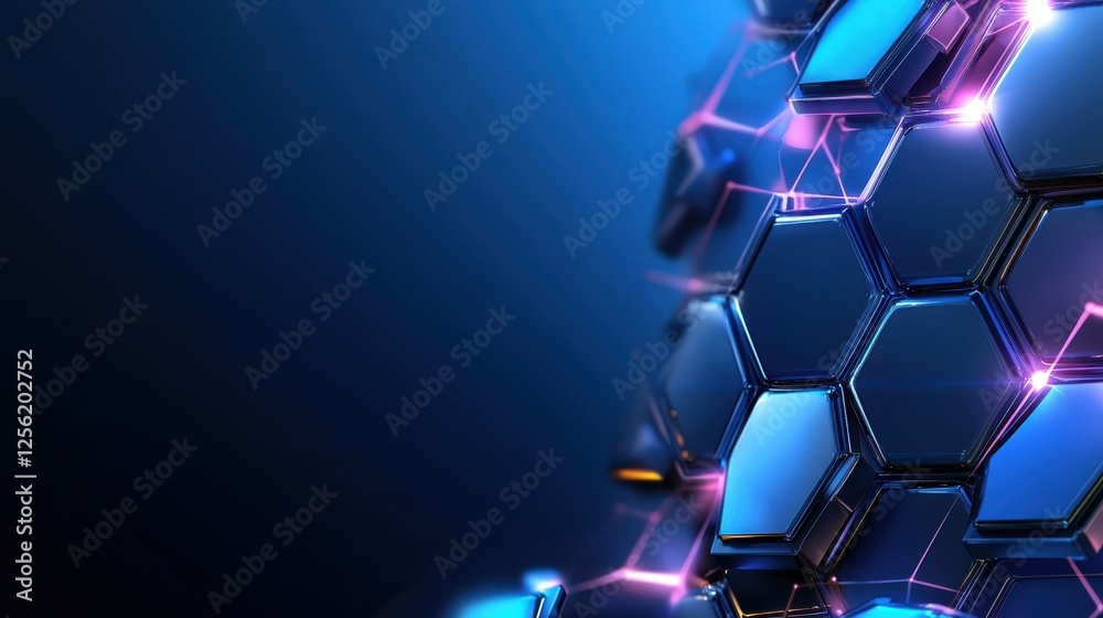 Poster a blue background with a large hexagon in the center
