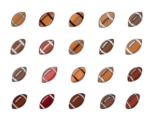 American football vector Collection, Football playing ball golfing, American football award club all Instruments Isolated Vector set, football icon with white background.