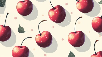 Bright cherry watercolor illustration, ideal for cookbook designs, food packaging, and fresh food product marketing. Style of vintage illustration.