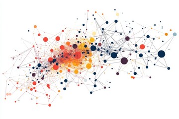 Abstract geometric network with colorful nodes and interconnected lines