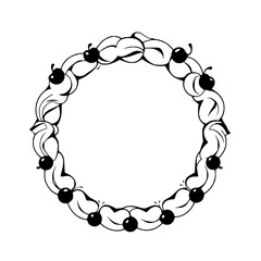 Circular Wreath of stylized elements with cherries and leaves.