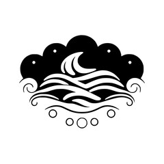 Black-and-White Wavecrest Illustration: Waves, Clouds, and Water