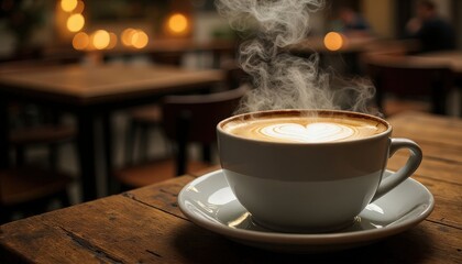 Romantic Candlelit Café with Heart Latte Art