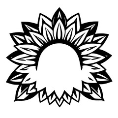 Sunflower illustration depicting a minimalist artistic design featuring black and white, contrasting style.
