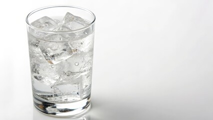 Glass of Water with Ice Cubes on White Background
