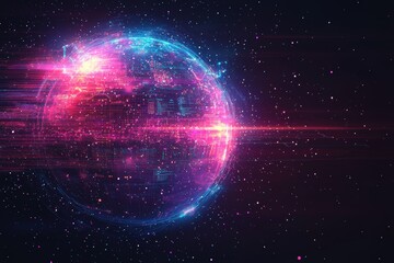 Obraz premium Futuristic globe of data visualization digital space graphic art cosmic environment high-tech viewpoint innovation concept