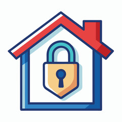 3D Home Security Icon ? House with Lock Symbol Vector  Cartoon, Clipart & Line Art Design.eps