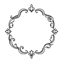 Ornate Circle Border: Black and White Decorative Frame with Fleur-de-lis and Floral Elements