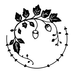 Elegant Acorn Wreath with Leaves and Acorn Illustration.