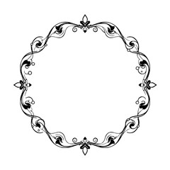 Elegant black and white oval floral frame with ornate design on white background.