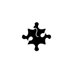 A single black puzzle piece, representing a puzzle piece over a white background.