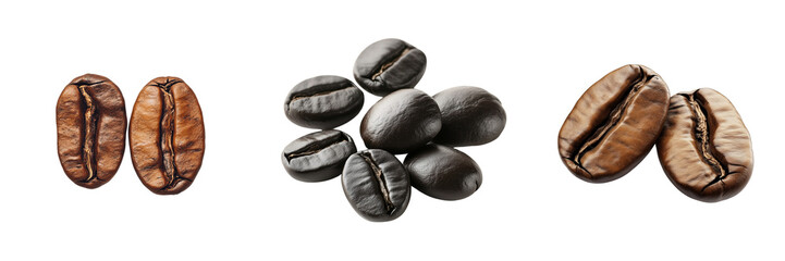 Set of A single coffee bean in sharp focus, isolated on a clean on transparent png background. Ai generated
