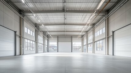 Obraz premium Modern and Spacious Industrial Warehouse Interior with Natural Light