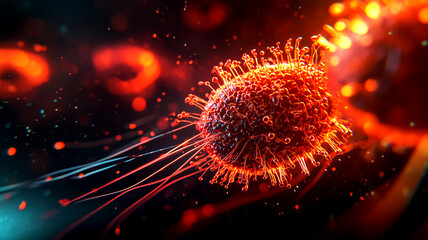 Natural Killer Cells Defending Against Viruses in a Cyber Bloodstream Vibrant Digital Visualization