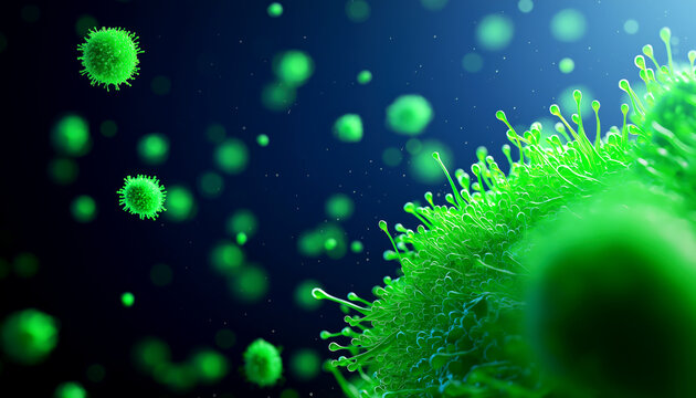 Natural Killer Cells in a Dreamlike Landscape Surreal Biologic Environment Abstract Viewpoint