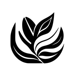 Vectorial illustration of stylized black leaves forming a circular composition on a white background.