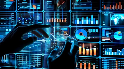 Naklejka premium A professional setting displaying an assortment of financial analytics, featuring performance charts and strategic data insights, with hands taking notes and making calculations