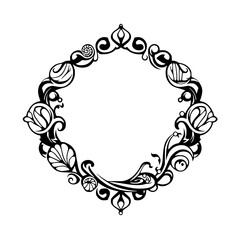 Intricate black and white floral frame with organic shapes.
