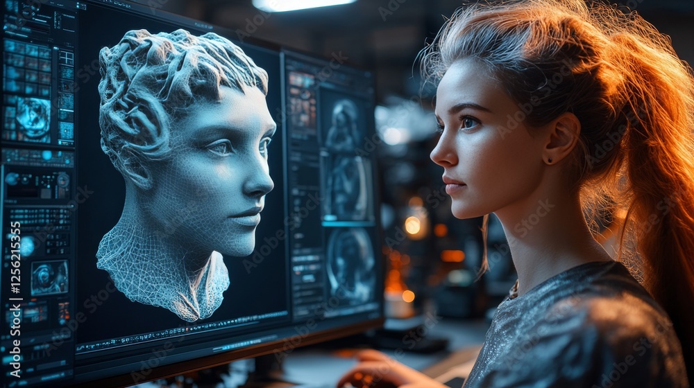 Leinwandbilder crafting the future: a digital artist designs a 3d model, bridging art and technology in a modern st