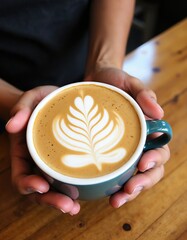 Barista's Hands Creating a Butterfly Latte